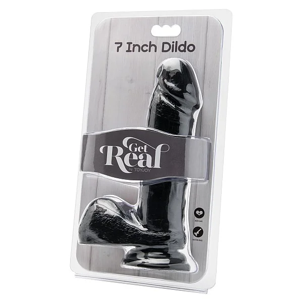 Dildo 7 Inch with Balls - Zwart van het merk Get Real - Realistische Dildo's - online kopen bij Masculum.nl. De discrete online seks-toys en erotisch heren ondergoed winkel voor gay & hetero mannen.