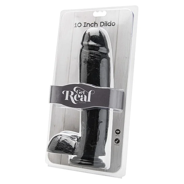 Dildo 10 Inch with Balls - Zwart van het merk Get Real - Realistische Dildo's - online bestellen bij Masculum.nl. De discrete online seks-toys en erotisch heren ondergoed winkel voor gay & hetero mannen.