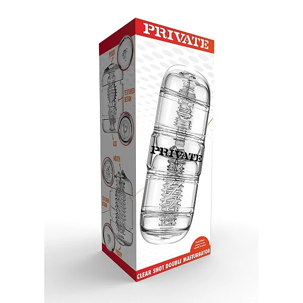 Clear Shot Double Masturbator - Transparant van het merk Private Clear - Masturbators - online bestellen bij Masculum.nl. De discrete online seks-toys en erotisch heren ondergoed winkel voor gay & hetero mannen.