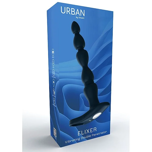 ELIXER - Vibrating Double Penetrator - Blauw van het merk Urban - Vibrerende Cockringen - online bestellen bij Masculum.nl. De discrete online seks-toys en erotisch heren ondergoed winkel voor gay & hetero mannen.