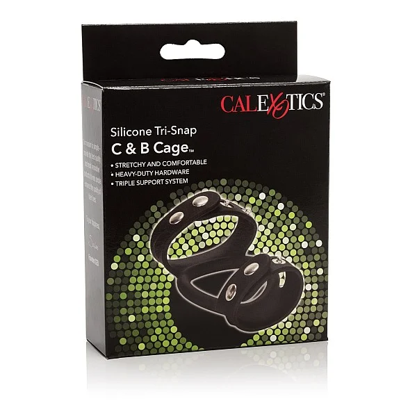 Silicone Tri-Snap C & B Cage - Zwart van het merk Rings - Cockringen - online bestellen bij Masculum.nl. De discrete online seks-toys en erotisch heren ondergoed winkel voor gay & hetero mannen.