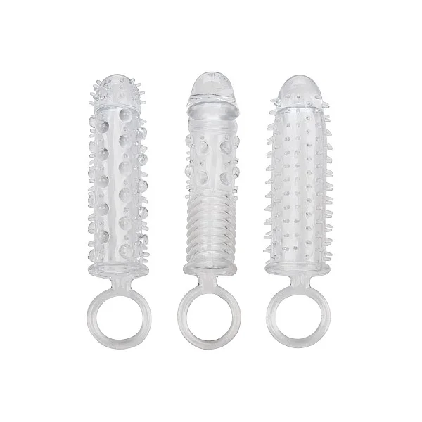 Textured Extension Set 3 Pcs - Transparant van het merk Extensions - Penis Sleeves - online kopen bij Masculum.nl. De discrete online seks-toys en erotisch heren ondergoed winkel voor gay & hetero mannen.