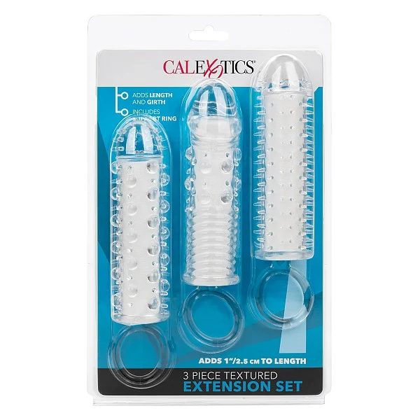 Textured Extension Set 3 Pcs - Transparant van het merk Extensions - Penis Sleeves - online kopen bij Masculum.nl. De discrete online seks-toys en erotisch heren ondergoed winkel voor gay & hetero mannen.