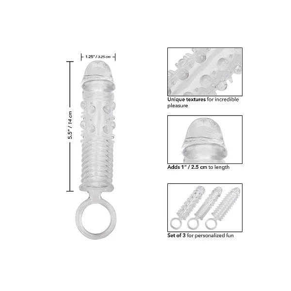 Textured Extension Set 3 Pcs - Transparant van het merk Extensions - Penis Sleeves - online kopen bij Masculum.nl. De discrete online seks-toys en erotisch heren ondergoed winkel voor gay & hetero mannen.