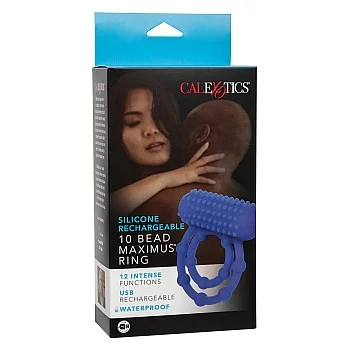 Silicone Oplaadbare 10 Bead Maximus Cock Ring - Blauw