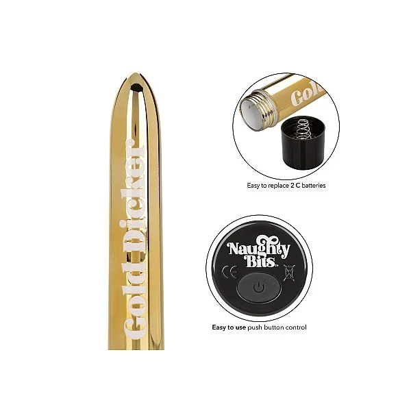 Gold Dicker Personal - Goud van het merk Naughty Bits - Klassieke Vibrators - online bestellen bij Masculum.nl. De discrete online seks-toys en erotisch heren ondergoed winkel voor gay & hetero mannen.