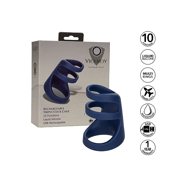 Rechargeable Triple Cock Cage - Blauw van het merk Viceroy - Penis Sleeves - online kopen bij Masculum.nl. De discrete online seks-toys en erotisch heren ondergoed winkel voor gay & hetero mannen.