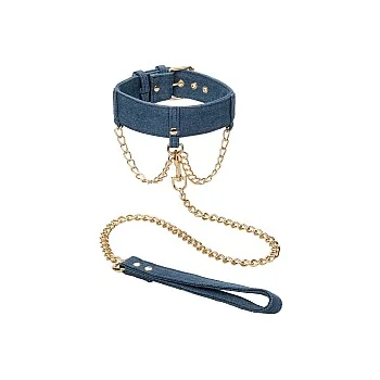 Ride 'em Premium Denim Collection Collar with Leash - Blauw