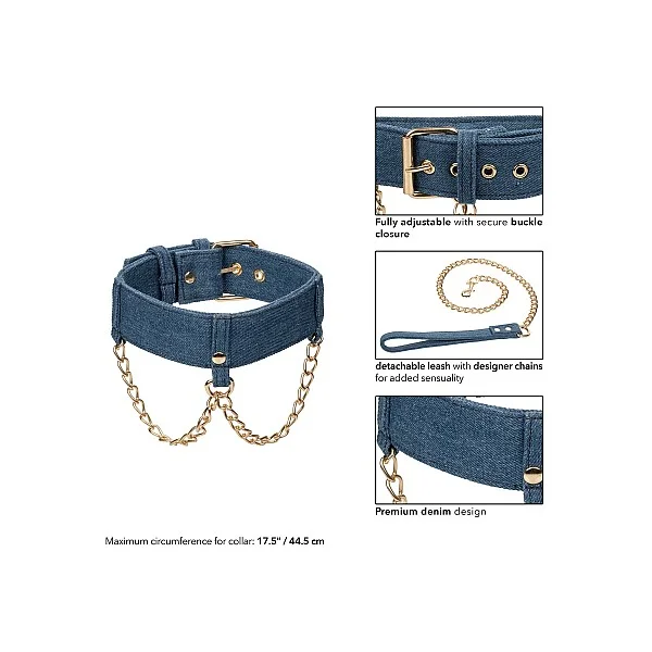 Ride 'em Premium Denim Collection Collar with Leash - Blauw van het merk Ride Em - BDSM Collars - online kopen bij Masculum.nl. De discrete online seks-toys en erotisch heren ondergoed winkel voor gay & hetero mannen.