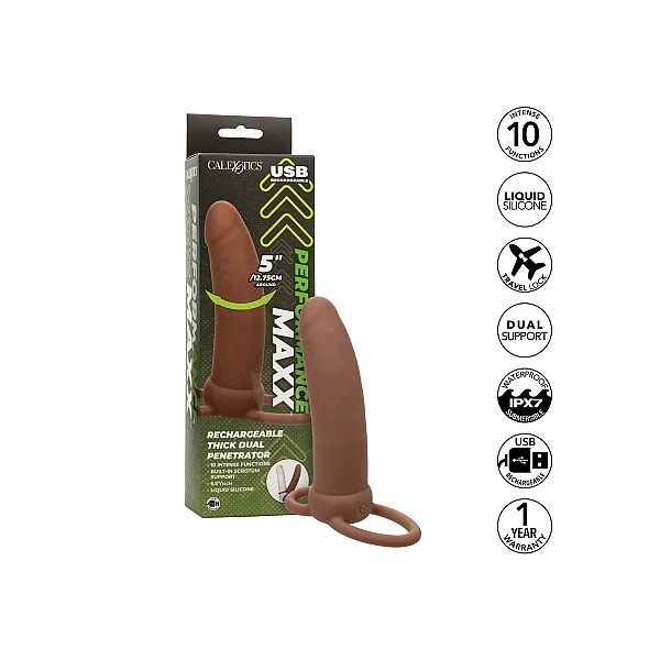 Performance Maxx Rechargeable Thick Dual Penetrator - Bruine huidskleur van het merk Performance Maxx - Penis Sleeves - online kopen bij Masculum.nl. De discrete online seks-toys en erotisch heren ondergoed winkel voor gay & hetero mannen.
