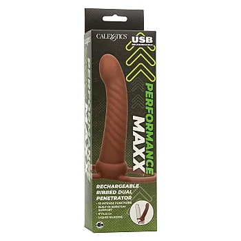 Performance Maxx Rechargeable Ribbed Dual Penetrator - Bruine huidskleur