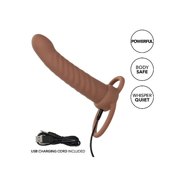 Performance Maxx Rechargeable Ribbed Dual Penetrator - Bruine huidskleur van het merk Performance Maxx - Penis Sleeves - online kopen bij Masculum.nl. De discrete online seks-toys en erotisch heren ondergoed winkel voor gay & hetero mannen.