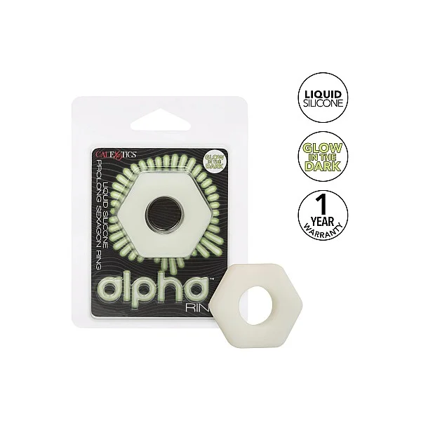 Alpha Glow-In-The-Dark Liquid Silicone Prolong Sexagon Ring van het merk Alpha - Siliconen Cockringen - online kopen bij Masculum.nl. De discrete online seks-toys en erotisch heren ondergoed winkel voor gay & hetero mannen.