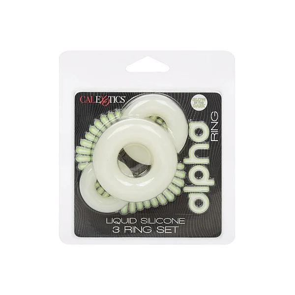 Alpha Glow-In-The-Dark Liquid Silicone 3 Ring Set van het merk Alpha - Siliconen Cockringen - online kopen bij Masculum.nl. De discrete online seks-toys en erotisch heren ondergoed winkel voor gay & hetero mannen.