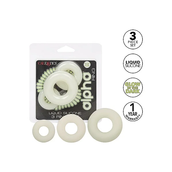 Alpha Glow-In-The-Dark Liquid Silicone 3 Ring Set van het merk Alpha - Siliconen Cockringen - online kopen bij Masculum.nl. De discrete online seks-toys en erotisch heren ondergoed winkel voor gay & hetero mannen.