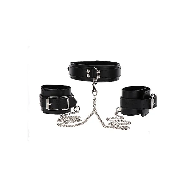 Heavy Collar and Wrist Cuffs - Zwart van het merk Luxury Bondage Essentials - BDSM Collars - online kopen bij Masculum.nl. De discrete online seks-toys en erotisch heren ondergoed winkel voor gay & hetero mannen.