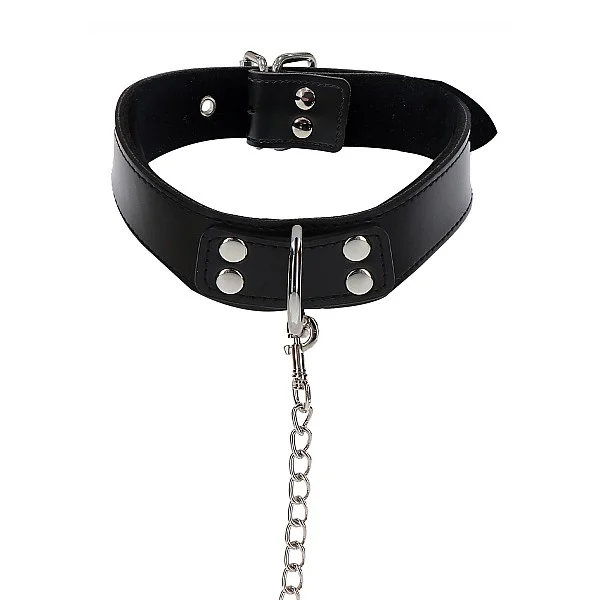 Elegant Collar and Chain Leash - Zwart van het merk Luxury Bondage Essentials - BDSM Collars - online kopen bij Masculum.nl. De discrete online seks-toys en erotisch heren ondergoed winkel voor gay & hetero mannen.