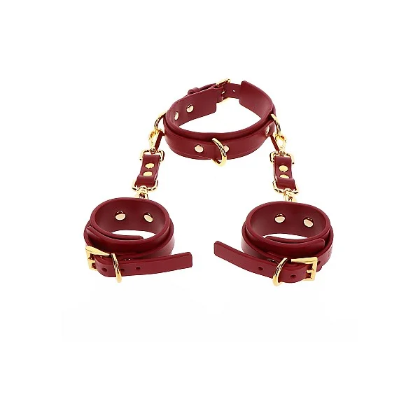 D-Ring Collar and Wrist Cuffs - Rood van het merk Bondage in Luxury - BDSM Collars - online kopen bij Masculum.nl. De discrete online seks-toys en erotisch heren ondergoed winkel voor gay & hetero mannen.