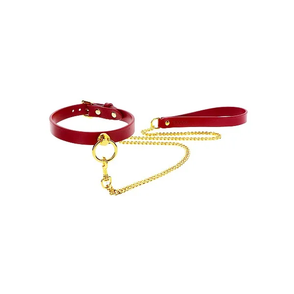 O-Ring Collar and Chain Leash - Rood van het merk Bondage in Luxury - BDSM Collars - online kopen bij Masculum.nl. De discrete online seks-toys en erotisch heren ondergoed winkel voor gay & hetero mannen.
