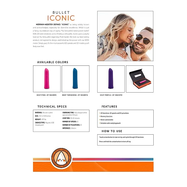 Iconic Bullet - Roze van het merk Nu Sensuelle - Vibrerende Eitjes - online bestellen bij Masculum.nl. De discrete online seks-toys en erotisch heren ondergoed winkel voor gay & hetero mannen.