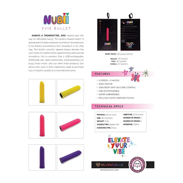 Nubii Evie Bullet - Geel van het merk Nu Sensuelle - Vibrerende Eitjes - online kopen bij Masculum.nl. De discrete online seks-toys en erotisch heren ondergoed winkel voor gay & hetero mannen.
