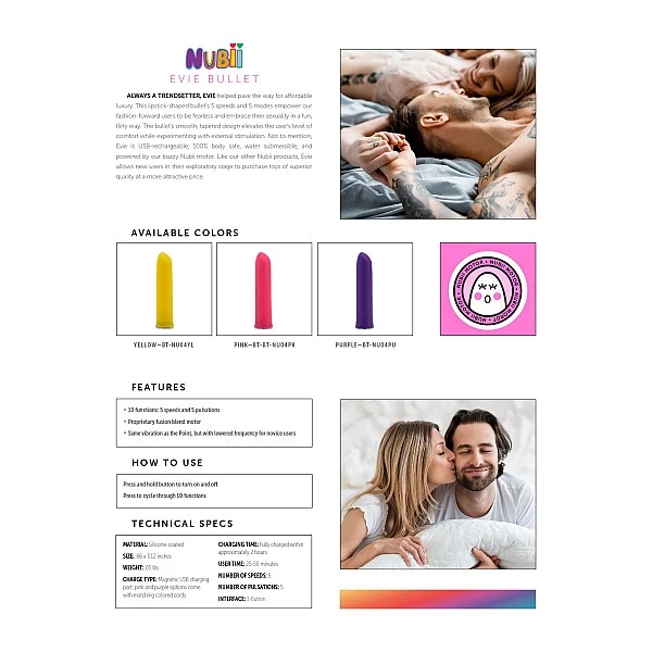 Nubii Evie Bullet - Geel van het merk Nu Sensuelle - Vibrerende Eitjes - online kopen bij Masculum.nl. De discrete online seks-toys en erotisch heren ondergoed winkel voor gay & hetero mannen.