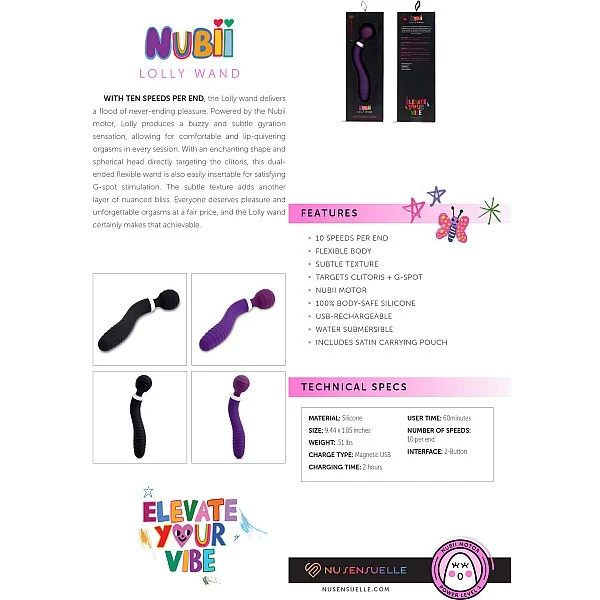 Lolly Double Ended Nubii Wand - Paars van het merk Nu Sensuelle - Wand Massagers - online bestellen bij Masculum.nl. De discrete online seks-toys en erotisch heren ondergoed winkel voor gay & hetero mannen.