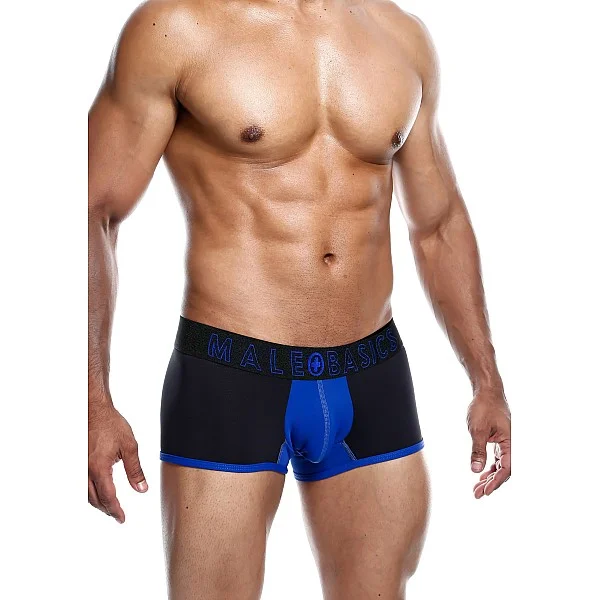 MaleBasics Neon Trunk - Blauw van het merk Malebasics - Heren Lingerie - online bestellen bij Masculum.nl. De discrete online seks-toys en erotisch heren ondergoed winkel voor gay & hetero mannen.