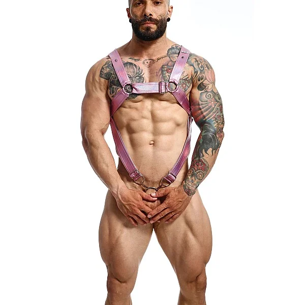 DNGEON Cross Cockring Harness - Roze van het merk DNGEON - Harnassen - online bestellen bij Masculum.nl. De discrete online seks-toys en erotisch heren ondergoed winkel voor gay & hetero mannen.