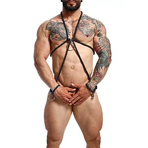 DNGEON Cock Ring Bondage Touw Harnas - Zwart