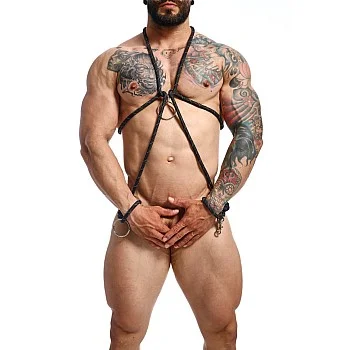 DNGEON Cock Ring Bondage Touw Harnas - Zwart