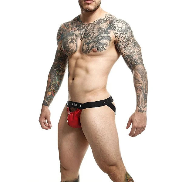 DNGEON Peekaboo Jockstrap - Rood van het merk DNGEON - Jockstraps - online kopen bij Masculum.nl. De discrete online seks-toys en erotisch heren ondergoed winkel voor gay & hetero mannen.