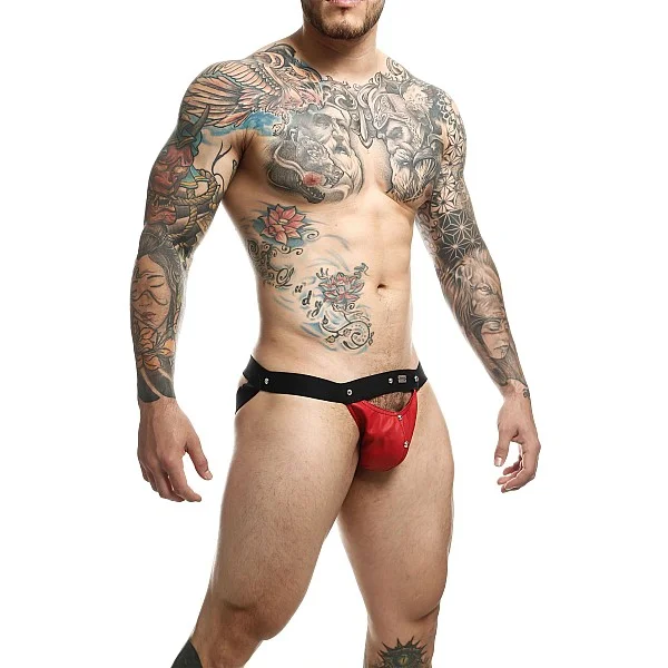 DNGEON Peekaboo Jockstrap - Rood van het merk DNGEON - Jockstraps - online kopen bij Masculum.nl. De discrete online seks-toys en erotisch heren ondergoed winkel voor gay & hetero mannen.