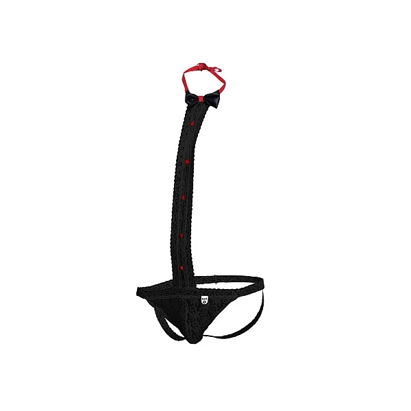 MOB Tuxedo Lace Thong - Zwart van het merk MOB Eroticwear - Heren Lingerie - online kopen bij Masculum.nl. De discrete online seks-toys en erotisch heren ondergoed winkel voor gay & hetero mannen.