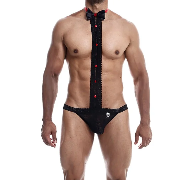 MOB Tuxedo Lace Thong - Zwart van het merk MOB Eroticwear - Heren Lingerie - online kopen bij Masculum.nl. De discrete online seks-toys en erotisch heren ondergoed winkel voor gay & hetero mannen.
