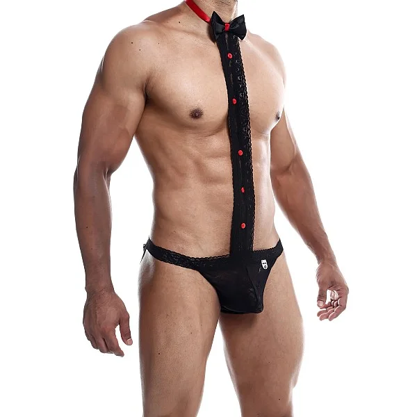 MOB Tuxedo Lace Thong - Zwart van het merk MOB Eroticwear - Heren Lingerie - online kopen bij Masculum.nl. De discrete online seks-toys en erotisch heren ondergoed winkel voor gay & hetero mannen.