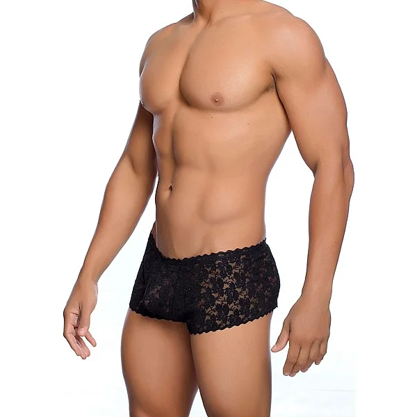 Rose Lace Boy Short - Zwart van het merk MOB Eroticwear - Heren Lingerie - online kopen bij Masculum.nl. De discrete online seks-toys en erotisch heren ondergoed winkel voor gay & hetero mannen.