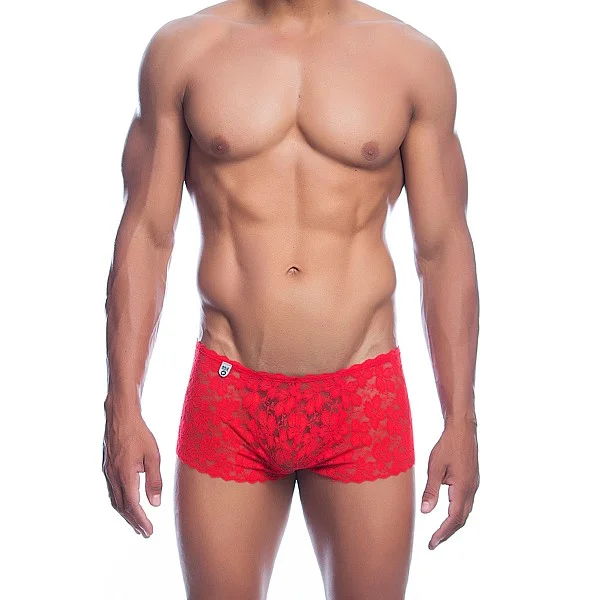 Rose Lace Boy Short - Rood van het merk MOB Eroticwear - Heren Lingerie - online bestellen bij Masculum.nl. De discrete online seks-toys en erotisch heren ondergoed winkel voor gay & hetero mannen.