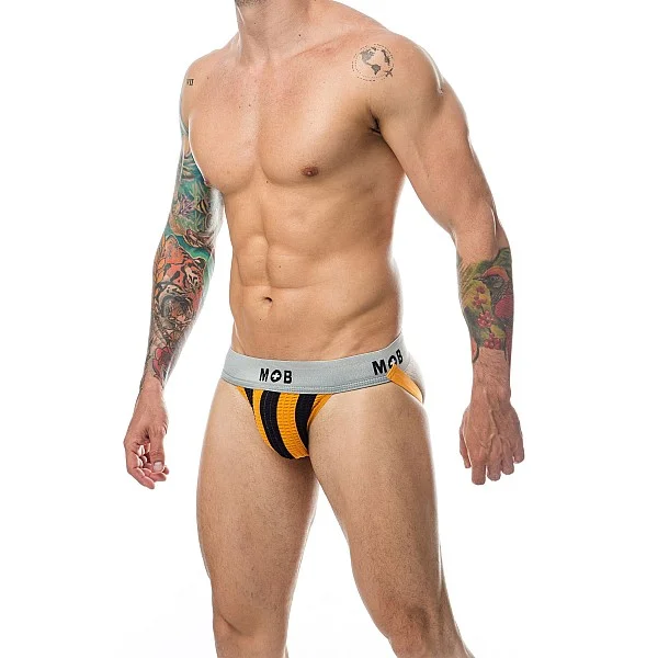 MOB Stripe Classic Jock - Oranje van het merk MOB Eroticwear - Heren Lingerie - online kopen bij Masculum.nl. De discrete online seks-toys en erotisch heren ondergoed winkel voor gay & hetero mannen.
