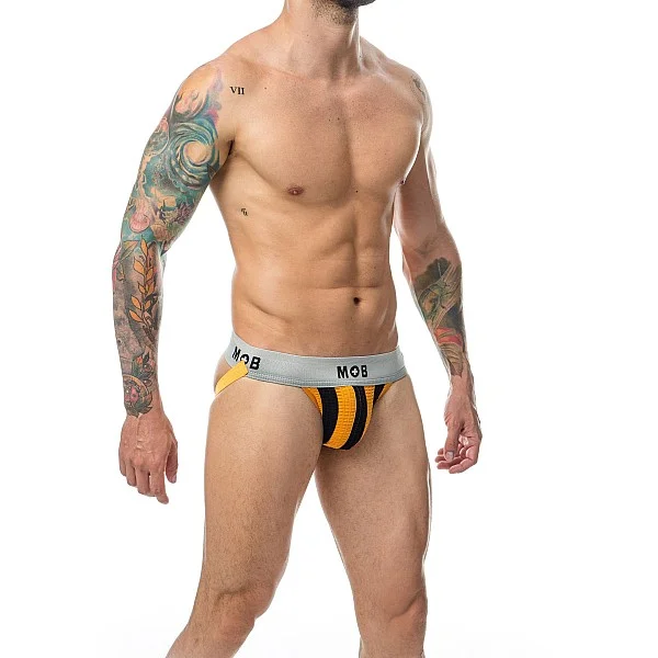 MOB Stripe Classic Jock - Oranje van het merk MOB Eroticwear - Heren Lingerie - online kopen bij Masculum.nl. De discrete online seks-toys en erotisch heren ondergoed winkel voor gay & hetero mannen.