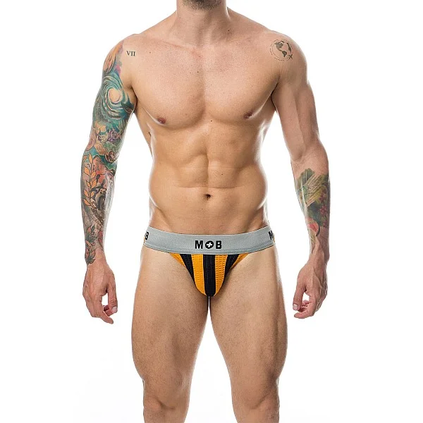 MOB Stripe Classic Jock - Oranje van het merk MOB Eroticwear - Heren Lingerie - online kopen bij Masculum.nl. De discrete online seks-toys en erotisch heren ondergoed winkel voor gay & hetero mannen.