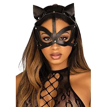 Vegan leather studded catmask - Zwart