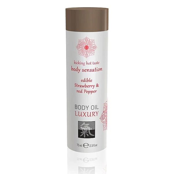 Luxury Edible Body Oil - Aardbei van het merk Shiatsu - Massage Oliën - online bestellen bij Masculum.nl. De discrete online seks-toys en erotisch heren ondergoed winkel voor gay & hetero mannen.