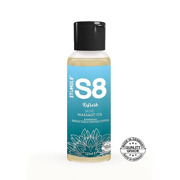 S8 Massage Oil 125ml - French Plum en Egyptian Cotton van het merk Stimul8 S8 - Massage Oliën - online bestellen bij Masculum.nl. De discrete online seks-toys en erotisch heren ondergoed winkel voor gay & hetero mannen.